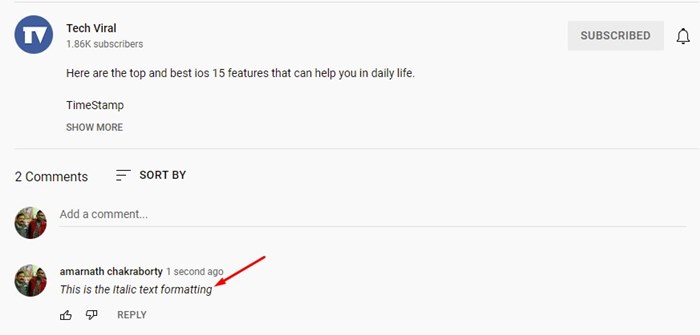 How to Write YouTube Comments in Bold  Italics  or Strikethrough - 3