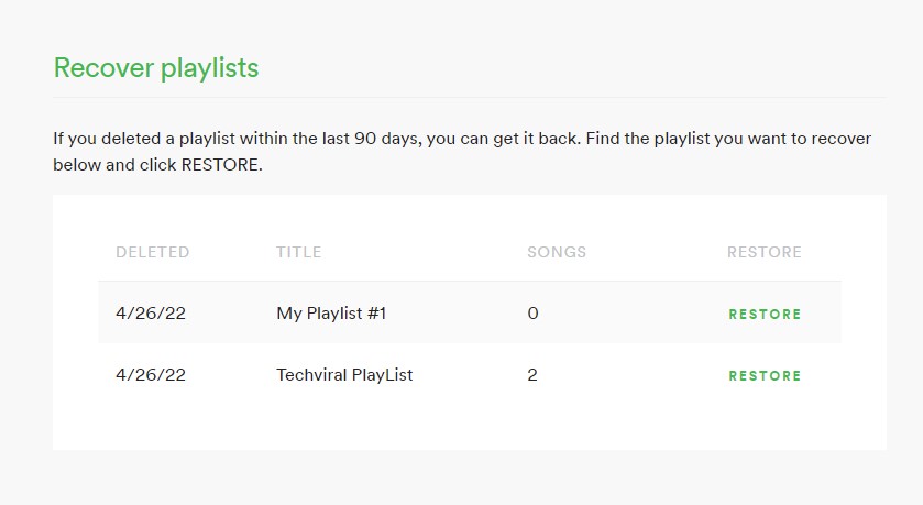 list all playlists that you can restore