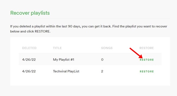 Click the Restore button behind the Playlist