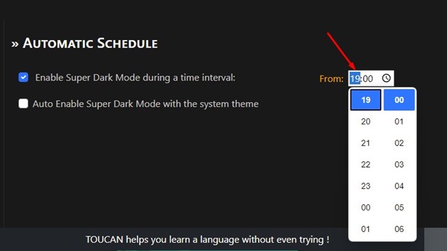 'Enable Super Dark Mode during a time interval'