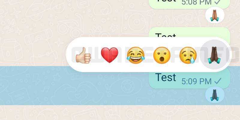 WhtsApp New Skin-tone emoji for Message Reactions