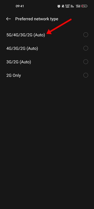 change the preferred network settings to auto