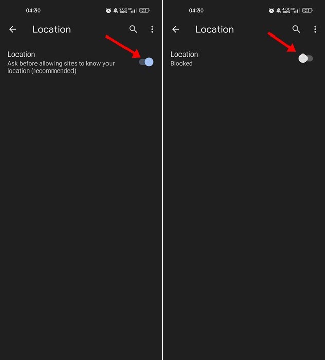 enable or disable the Location service