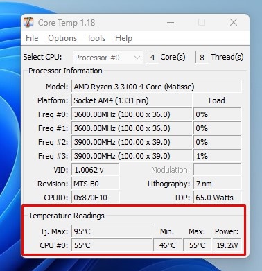 Current CPU temperature