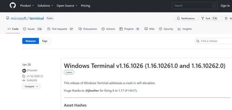 Microsoft/Terminal için GitHub sayfası