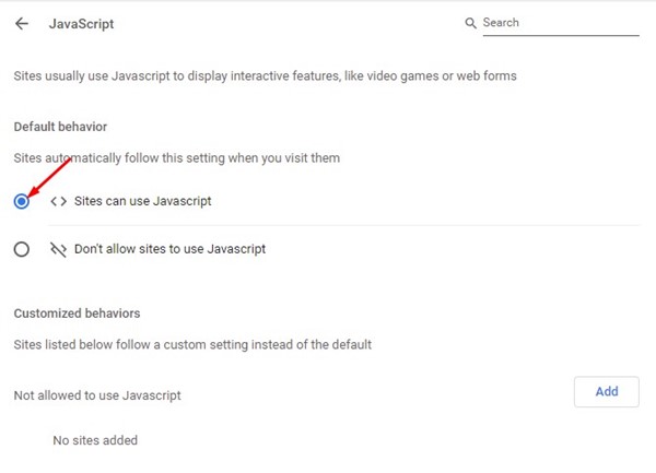 'Los sitios pueden usar Javascript'