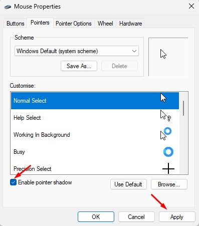 Enable pointer shadow