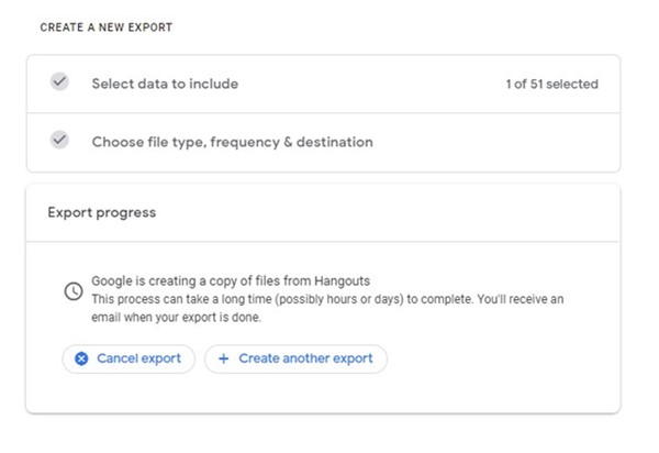 wait until Google Creates an export file