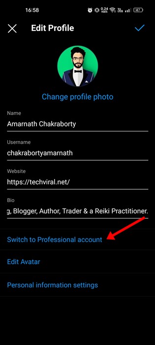 Switch to Professional Account