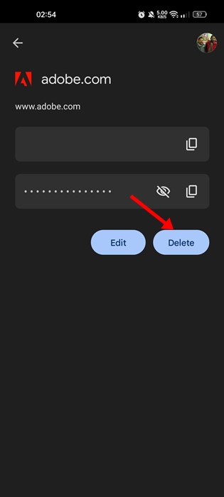 select the Delete button