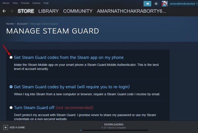 'Get Steam Guard codes from the Steam app on my phone'