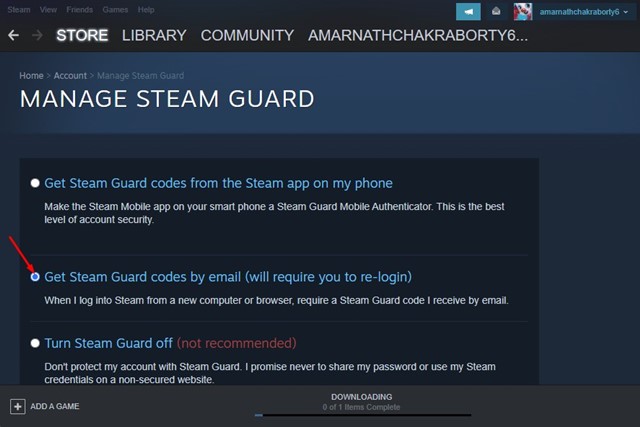 'Obtener códigos de Steam Guard por correo electrónico'