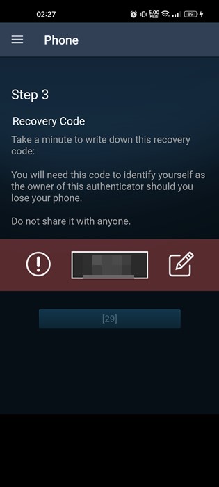 código de recuperación