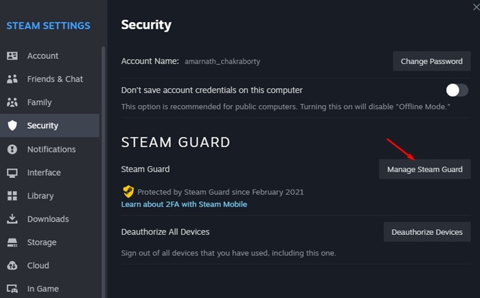 Manage Steam Guard