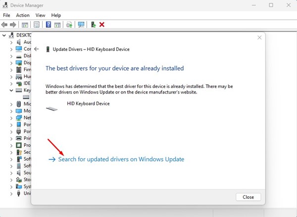 Search for updated drivers on Windows update