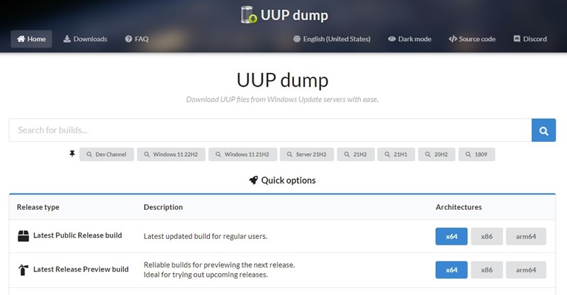 UUP Dump page