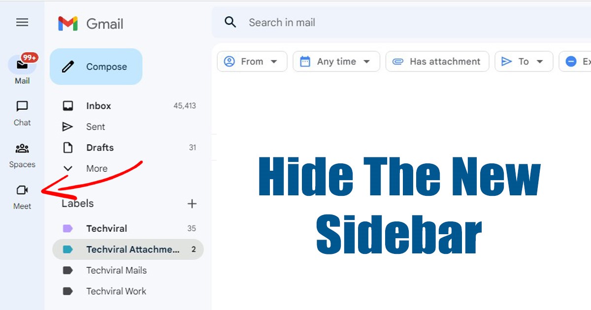 verberg de Google Meet en Chat Sidebar in Gmail