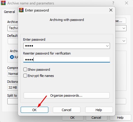 nhập và nhập lại mật khẩu của bạn