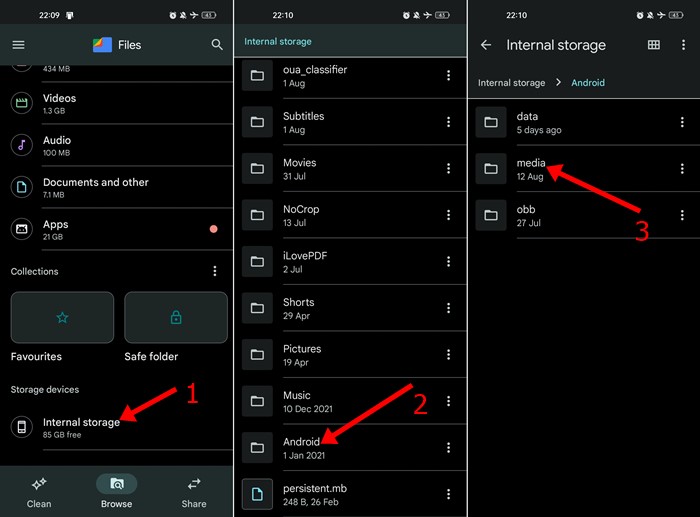 Internal Storage > Android > Media