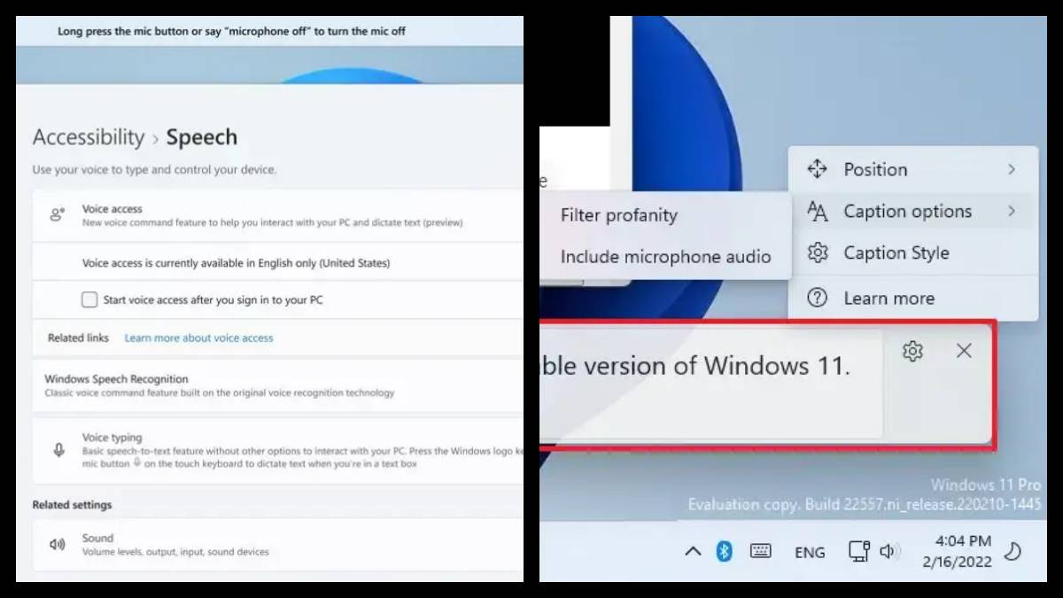 Windows 11 new feature Voice Assist and Live captions