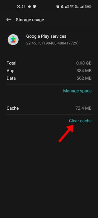 limpe o cache do Google Play Services