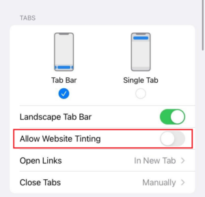 Disable website tinting on iOS