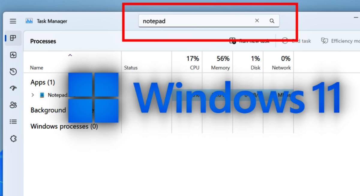 El Administrador de tareas de Windows 11 Obtenga un nuevo cuadro de búsqueda