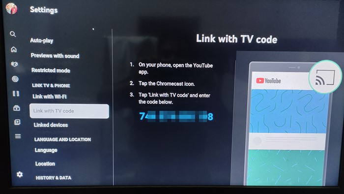 Settings > Link with TV Code