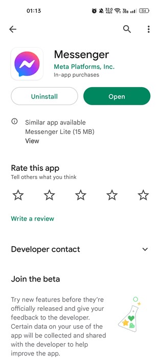 Update the Messenger App