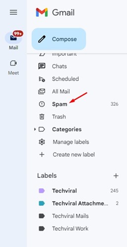 Check the Spam Folder of your Email Inbox