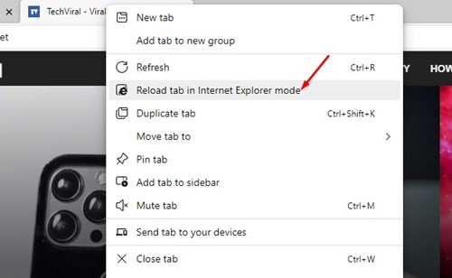 Reload tab in Internet Explorer Mode