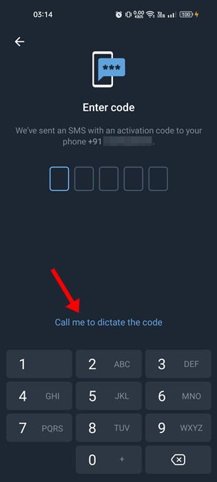 Receber código de login via chamada