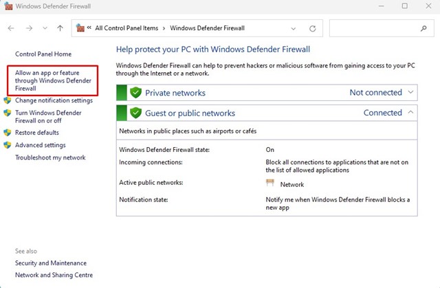 Alkalmazások vagy szolgáltatások engedélyezése a Windows Defender tűzfalon keresztül