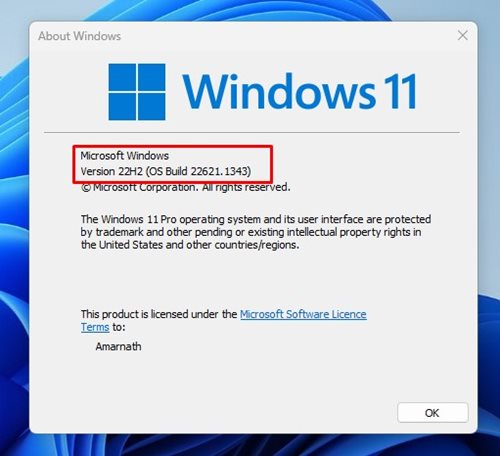 check the Windows 11 version