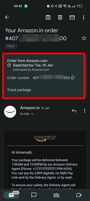 Package tracking section