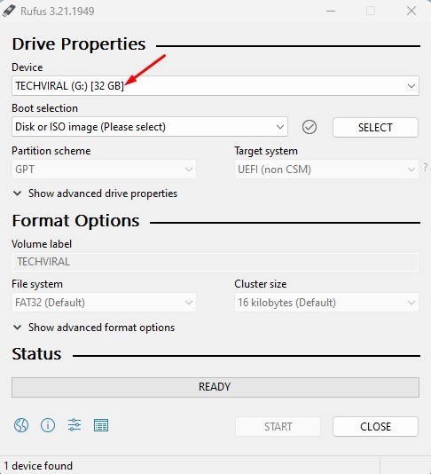 sélectionnez votre clé USB