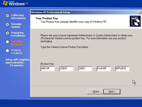 Clé d'activation Windows XP