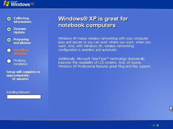 Windows XP installe le réseau