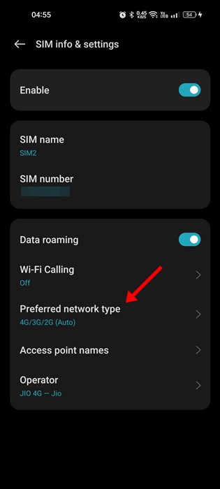 Preferred network type