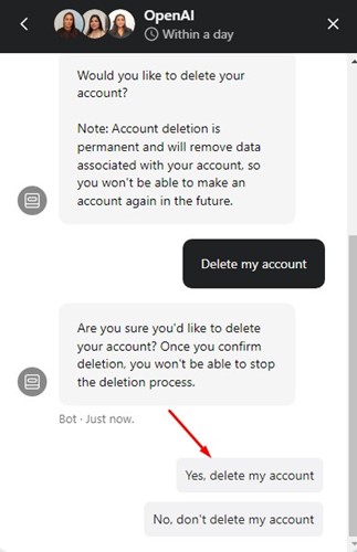 Yes, delete my account