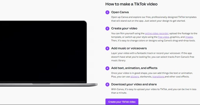 Criador de vídeos TikTok on-line gratuito do Canva
