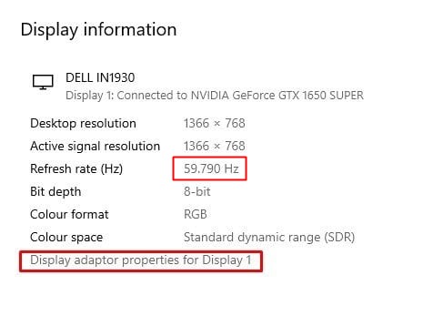 Check the Monitor Refresh Rate on Windows 10