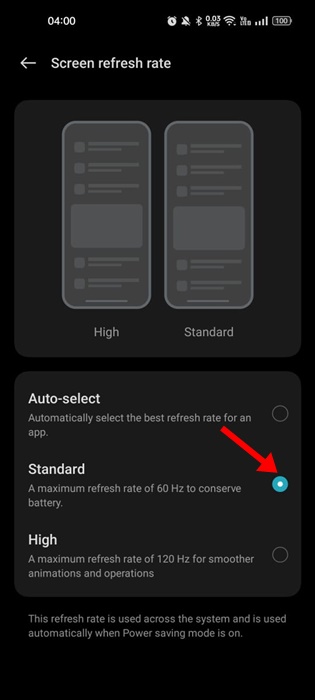 Screen refresh rate