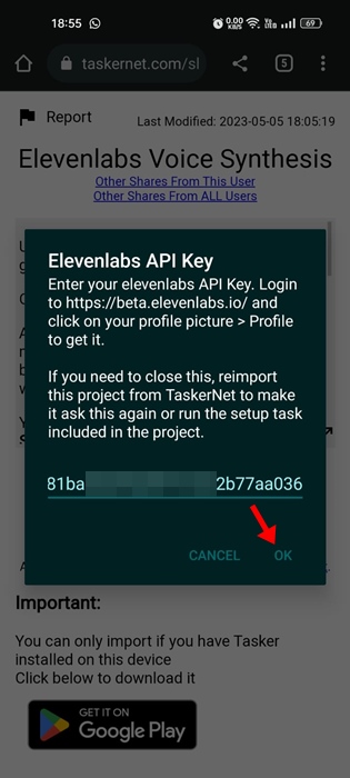 chave de API secreta