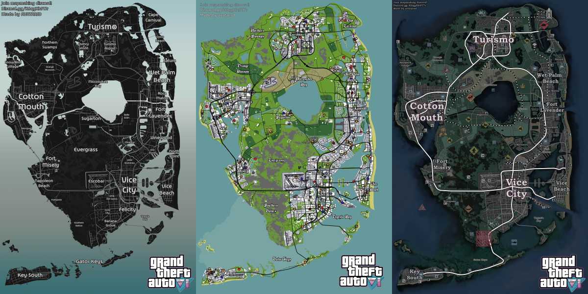 Concepto de mapa filtrado de GTA 6 que lo muestra 2x del mapa de GTA 5