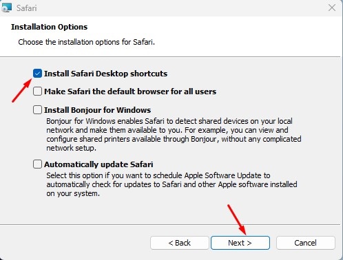 Instalar accesos directos de escritorio de Safari