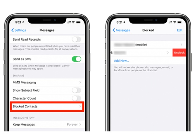 Unblock Messages on iPhone