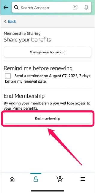 Cancelar Amazon Prime en la aplicación móvil