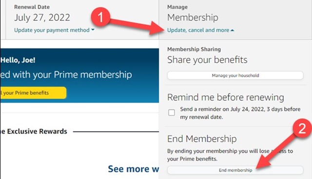 Cancelar la membresía de Amazon Prime
