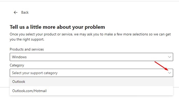 select the Microsoft app or service
